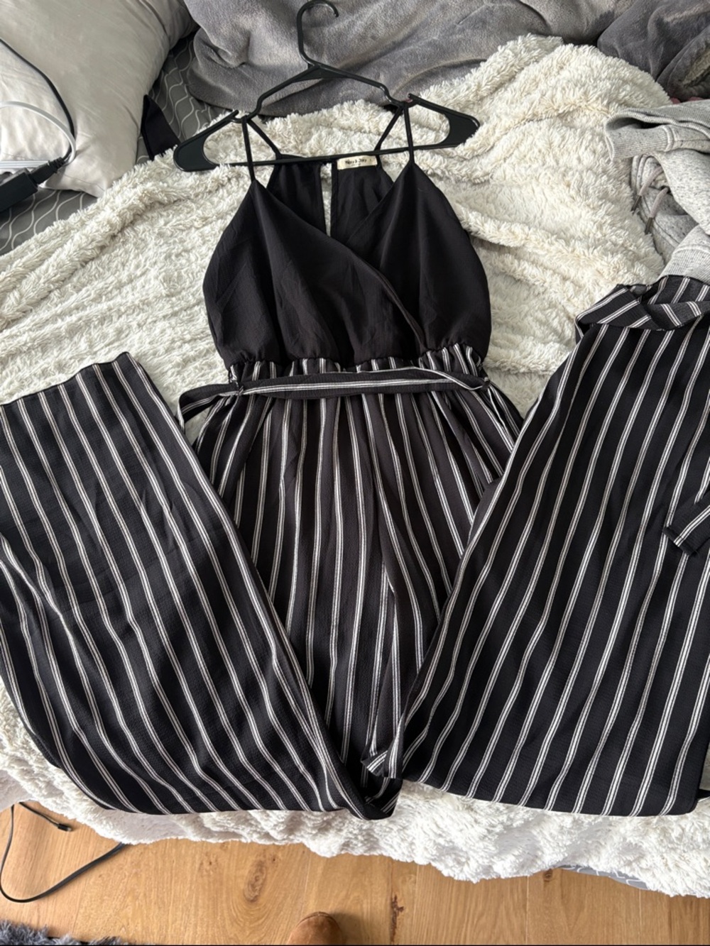 Black Striped Wide-Leg Sleeveless Jumpsuit